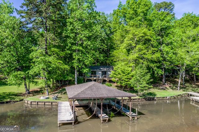 view of dock with a water view