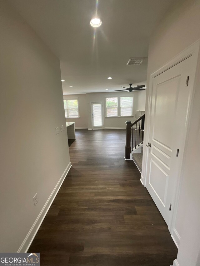 hallway featuring dark hardwood / wood-style flooring