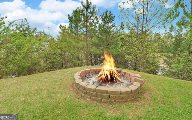 view of yard with an outdoor fire pit