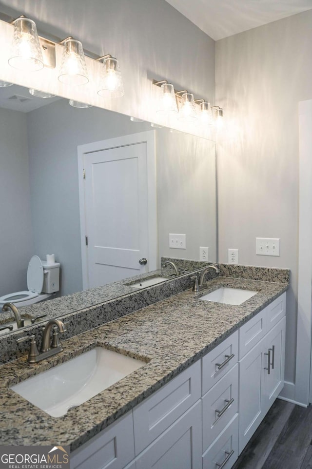 bathroom featuring hardwood / wood-style floors and vanity