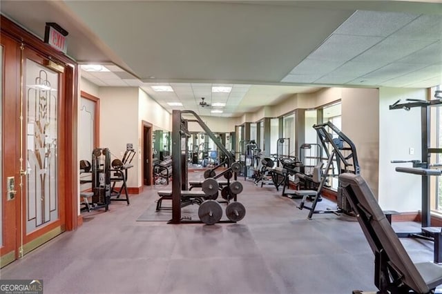 gym with a drop ceiling