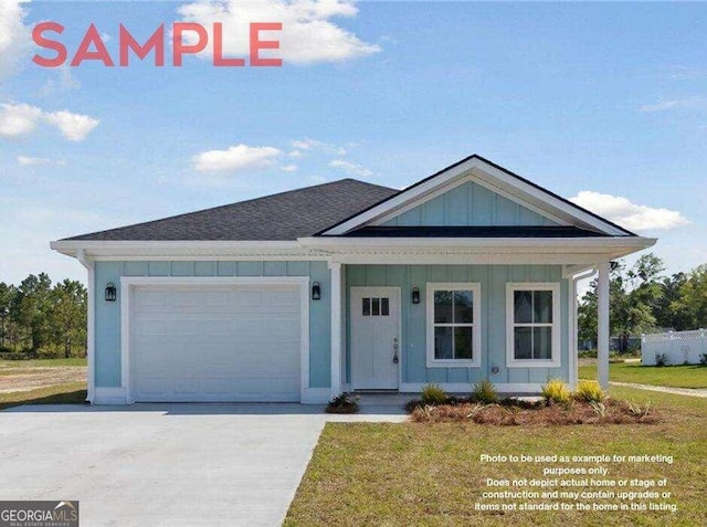 view of front of house featuring a garage and a front lawn