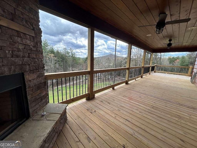 wooden terrace with ceiling fan