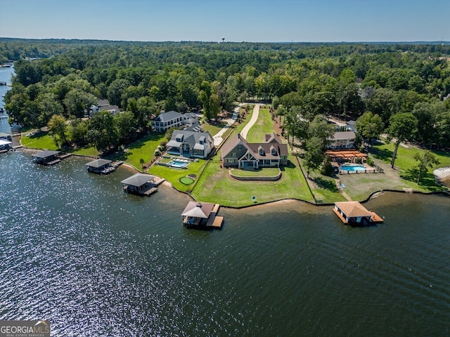 aerial view with a water view