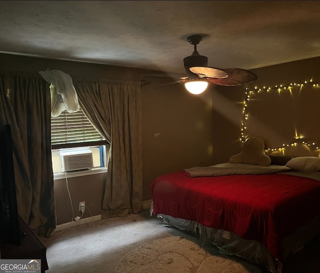 bedroom with ceiling fan and carpet