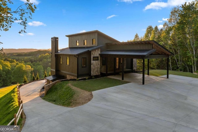 contemporary house with a carport