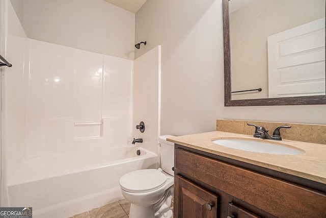 full bathroom with tile patterned floors, vanity, toilet, and shower / bathtub combination