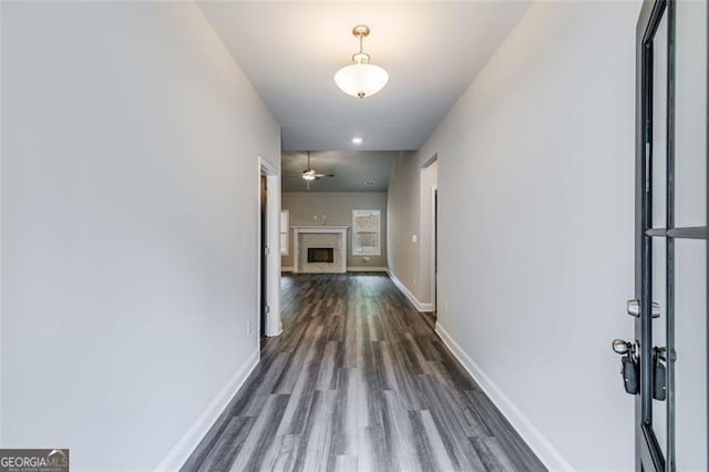 corridor featuring dark hardwood / wood-style flooring