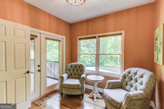 sitting room featuring a healthy amount of sunlight and wood-type flooring