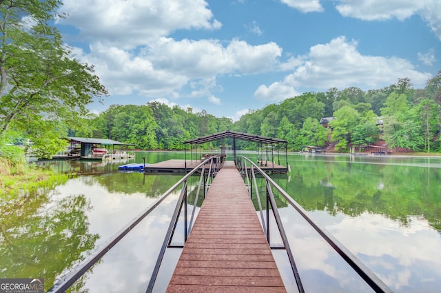 dock area with a water view