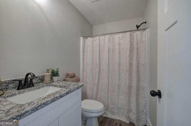 bathroom featuring hardwood / wood-style floors, vanity, and toilet