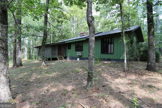 350 County Road 700, Cedar Bluff, AL 35959 - view of front of property with cooling unit, a view of trees, a chimney, and crawl space
