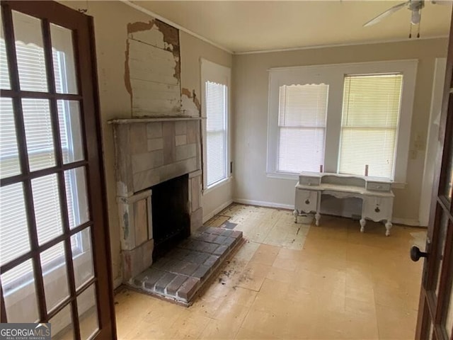 living room with ceiling fan