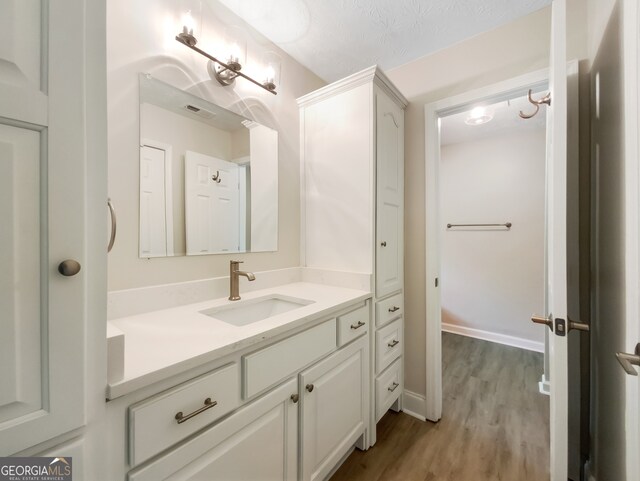 bathroom featuring hardwood / wood-style floors and vanity