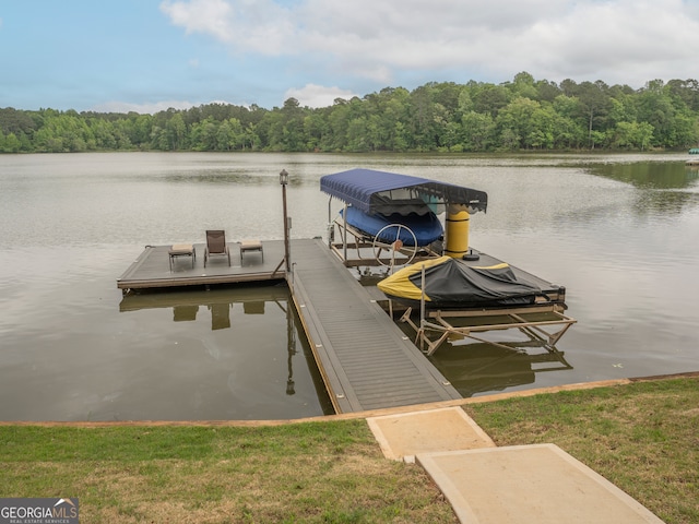 view of dock with a water view