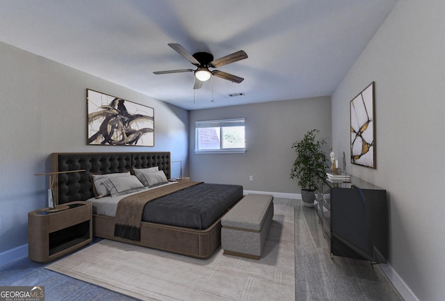 bedroom featuring ceiling fan