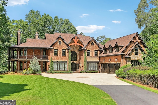 view of front of property with a garage and a front yard