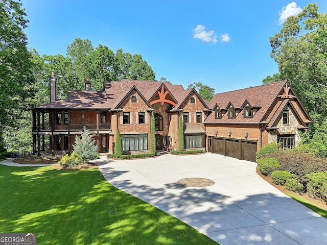 view of front of house featuring a front yard and a garage