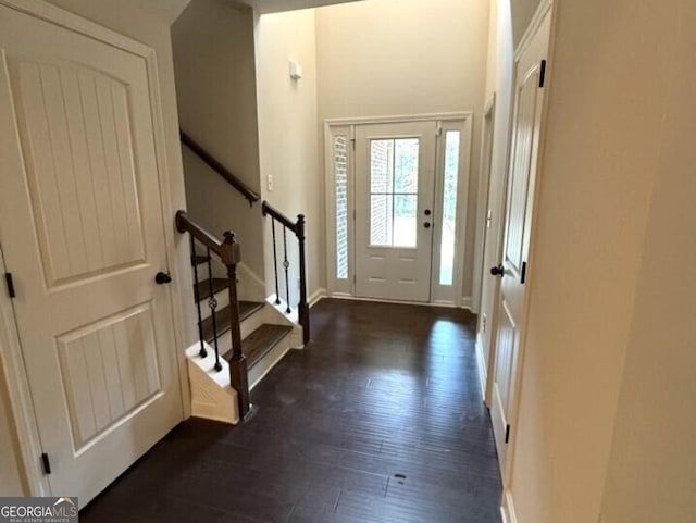 foyer entrance with dark hardwood / wood-style flooring