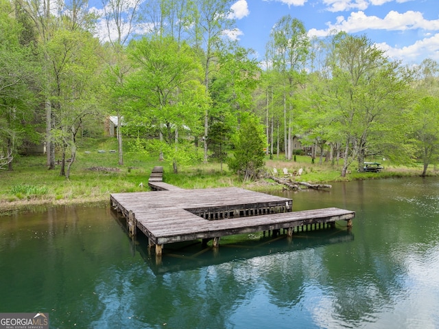 view of dock with a water view