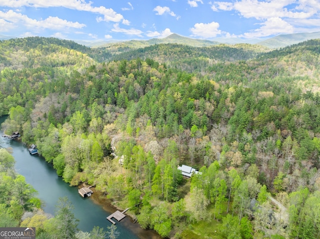 aerial view with a water and mountain view