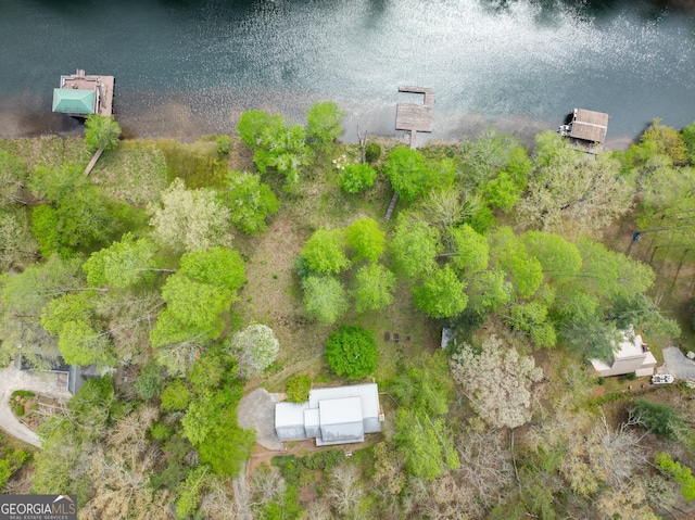 bird's eye view featuring a water view