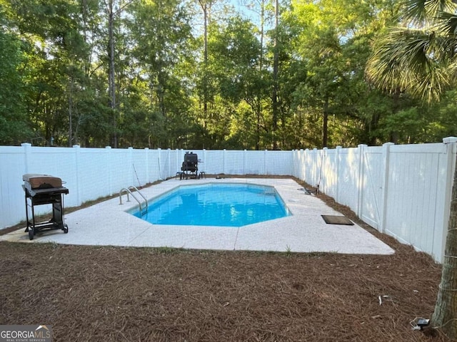 view of swimming pool featuring grilling area