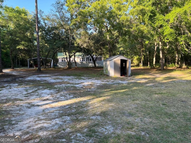 view of yard with a storage unit