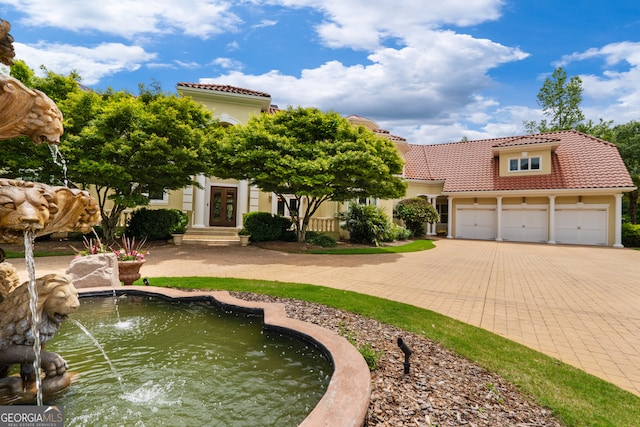 exterior space with a garage