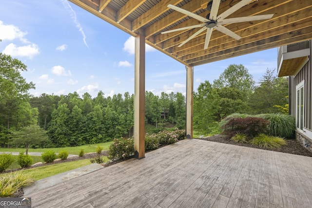 wooden deck with ceiling fan