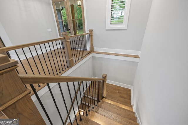 stairs with wood-type flooring