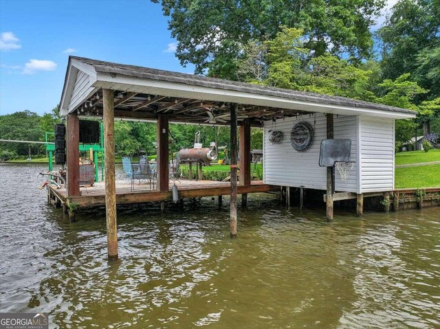 view of dock featuring a water view