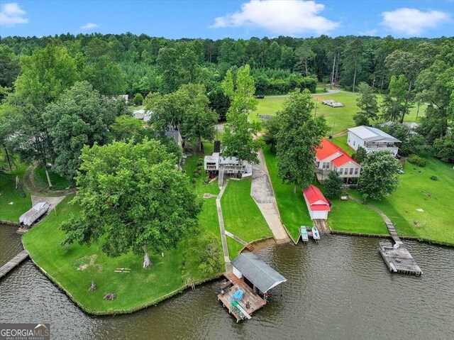 aerial view featuring a water view