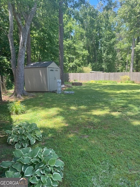 view of yard featuring a shed