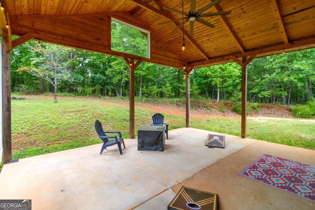 view of patio featuring a gazebo and ceiling fan