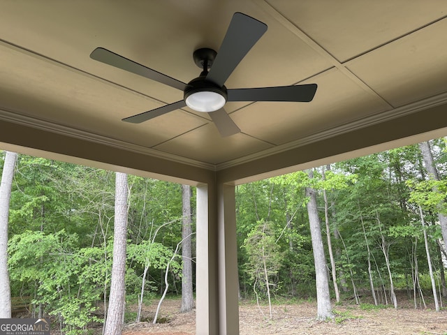 exterior details with a ceiling fan