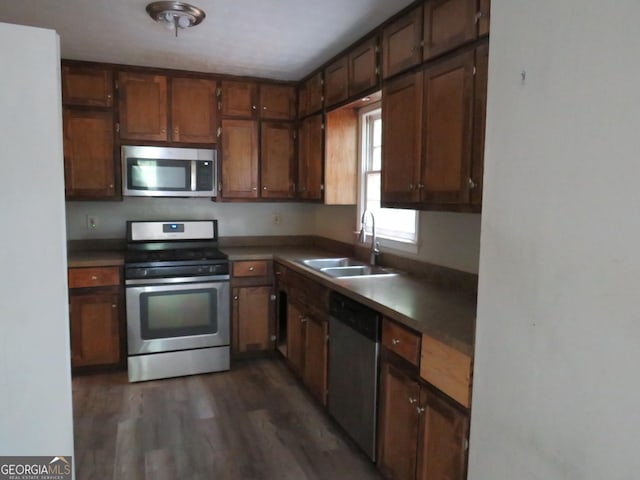 kitchen with dark hardwood / wood-style floors, sink, and stainless steel appliances