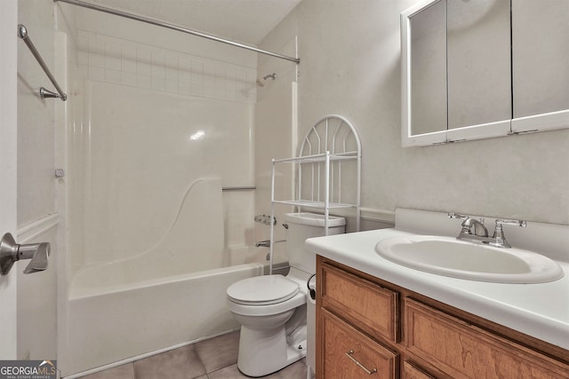 full bathroom featuring tile flooring, vanity, toilet, and bathing tub / shower combination