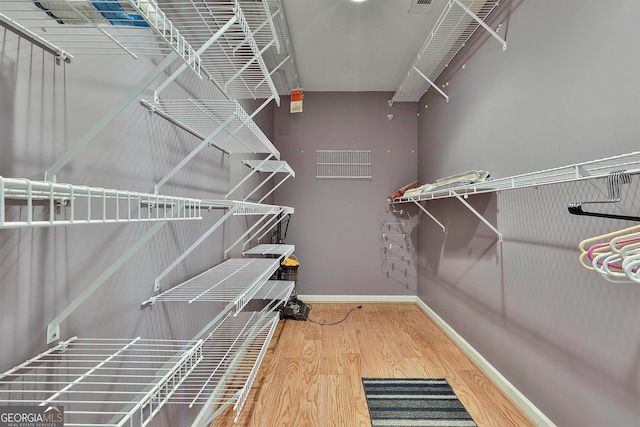 walk in closet with hardwood / wood-style flooring