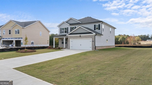 craftsman-style home with a garage and a front yard