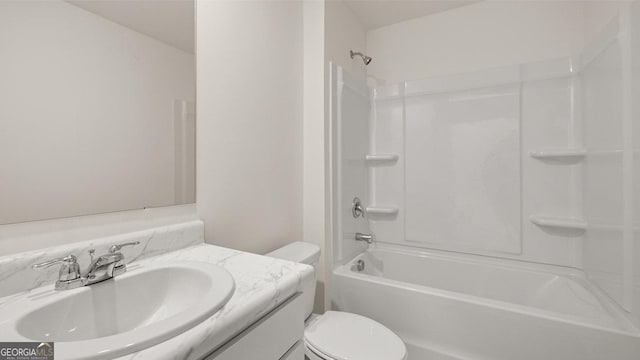 full bathroom with vanity, toilet, and bathing tub / shower combination