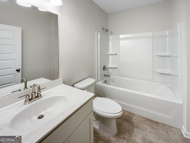 full bathroom featuring tile flooring, toilet, shower / washtub combination, and vanity