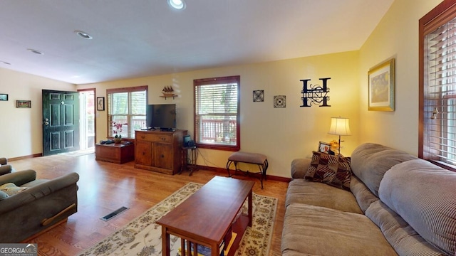 living room with hardwood / wood-style flooring