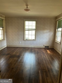 spare room featuring dark hardwood / wood-style flooring