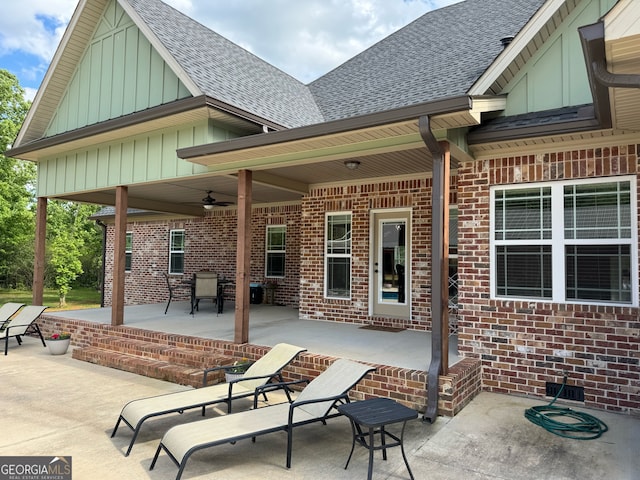 view of patio / terrace featuring ceiling fan