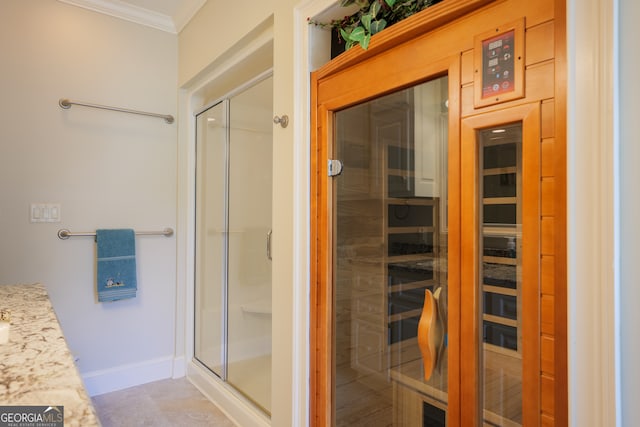 view of sauna featuring tile flooring