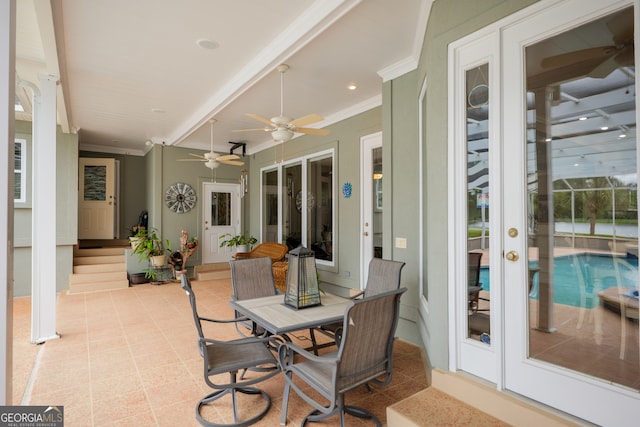 view of patio / terrace with french doors and ceiling fan