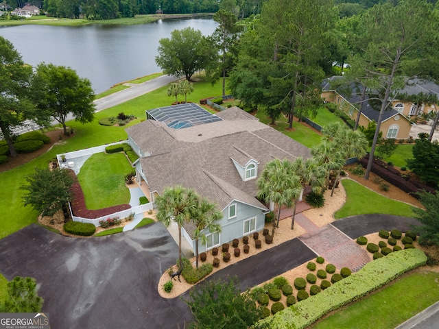 aerial view with a water view