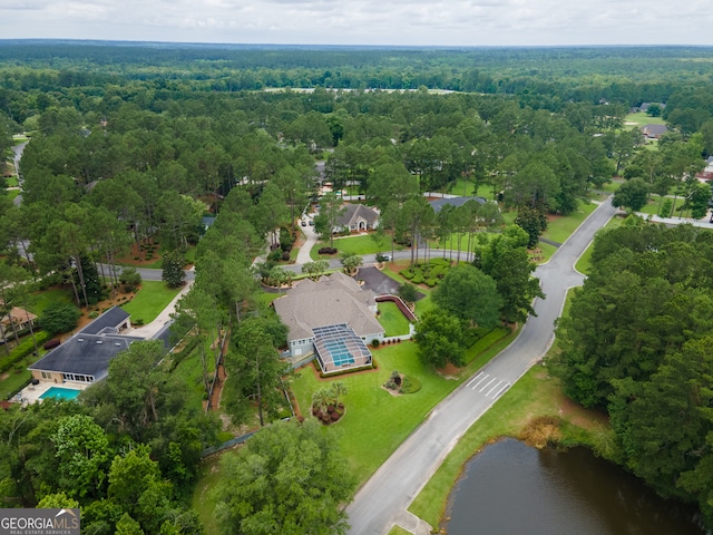 aerial view with a water view