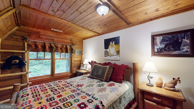 bedroom featuring wooden ceiling